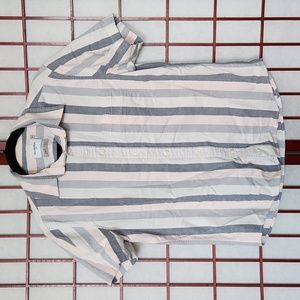 Vintage Goodfellow & Co Pink/gray striped short-sleeved button-down shirt Boys M